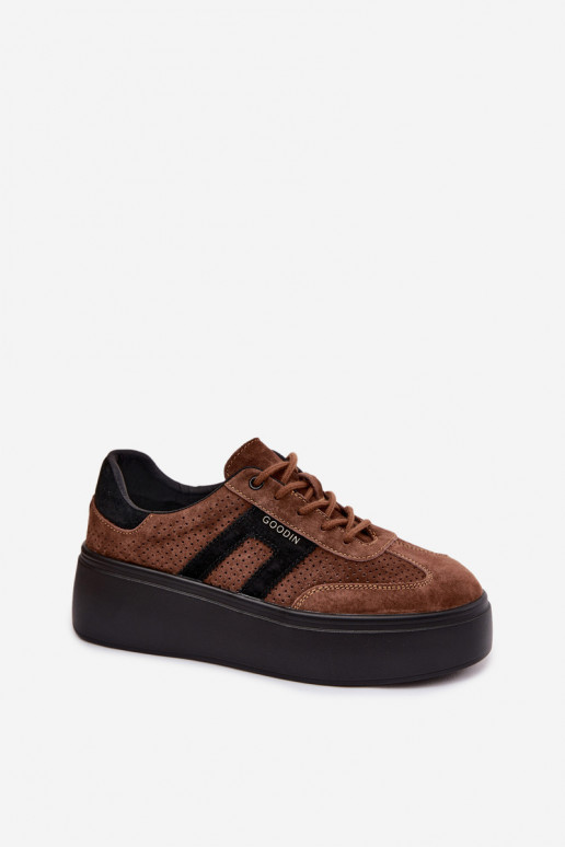 Women's Platform Sneakers With Perforation Brown Umbry
