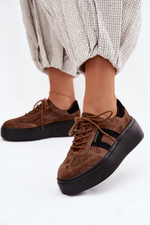 Women's Platform Sneakers With Perforation Brown Umbry