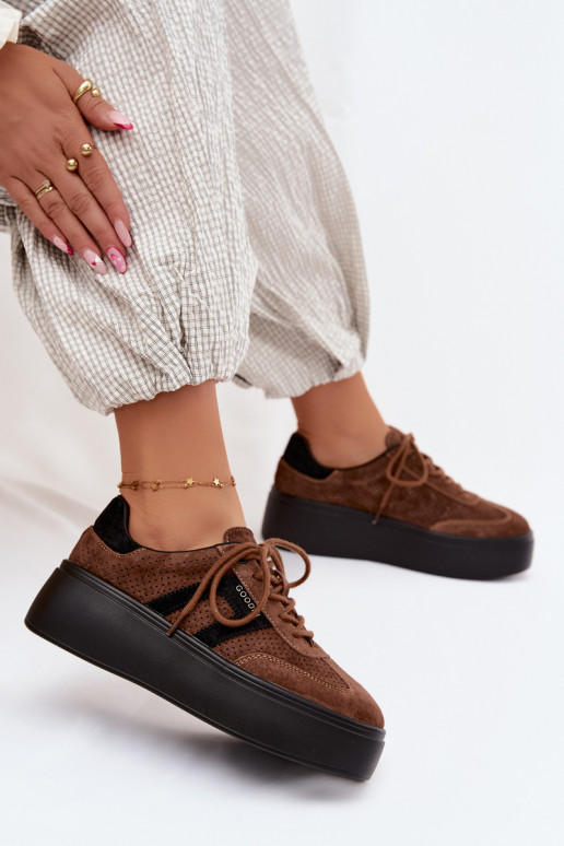 Women's Platform Sneakers With Perforation Brown Umbry