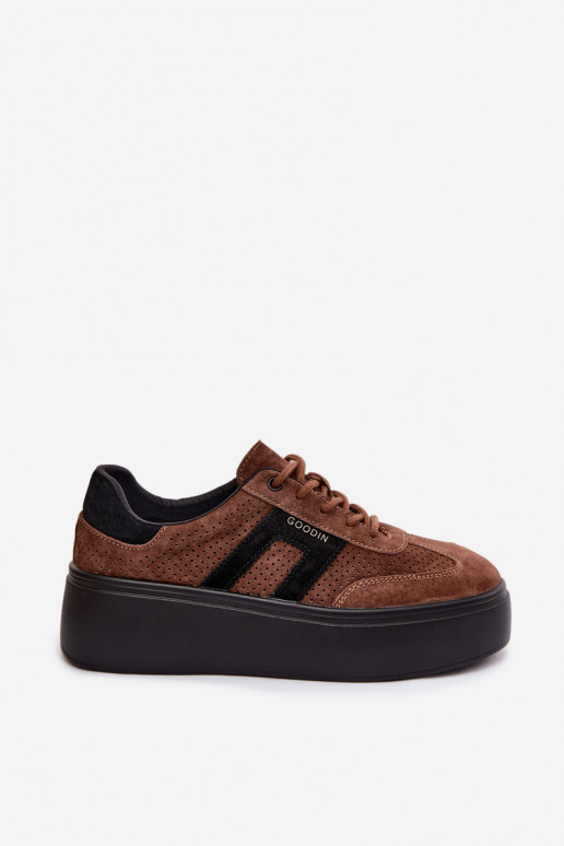 Women's Platform Sneakers With Perforation Brown Umbry