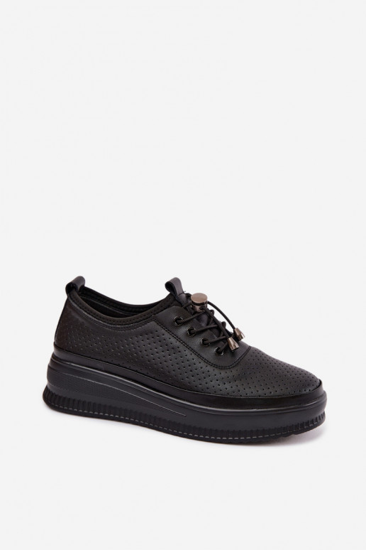 Black women's shoes with platform and perforation Dalila