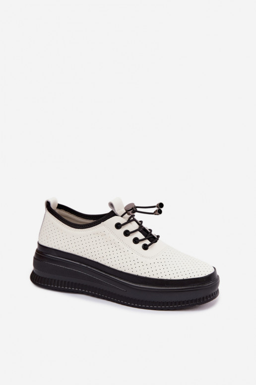 White women's shoes with platform and perforation Dalila