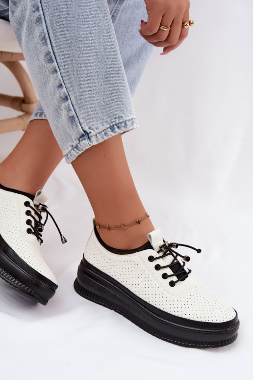 White women's shoes with platform and perforation Dalila