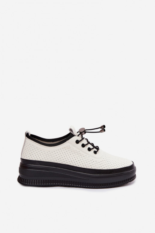 White women's shoes with platform and perforation Dalila