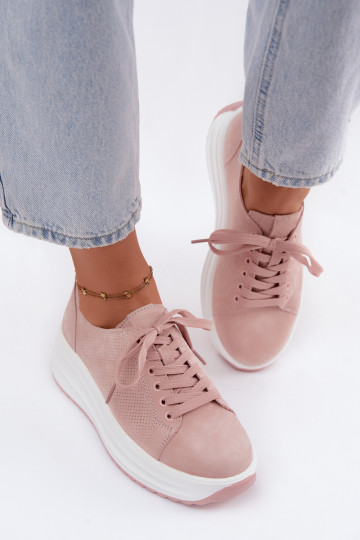 Pink women's sneakers made of faux suede with platform Inaya