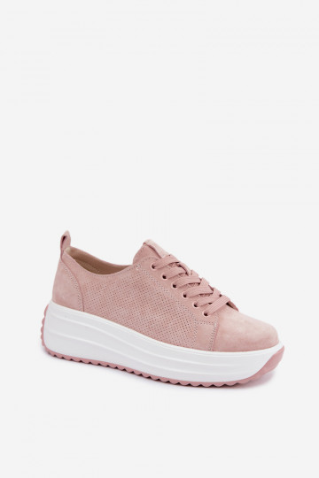 Pink women's sneakers made of faux suede with platform Inaya 2
