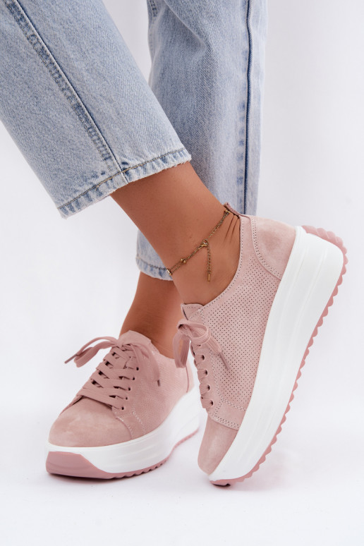 Pink women's sneakers made of faux suede with platform Inaya