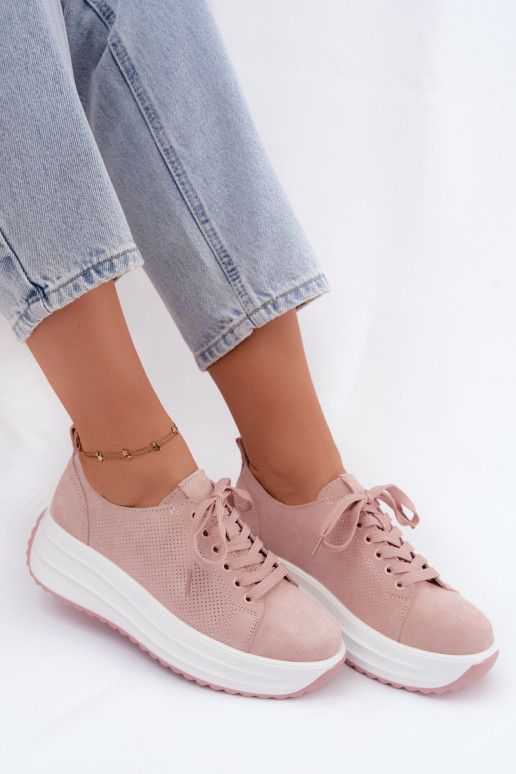 Pink women's sneakers made of faux suede with platform Inaya