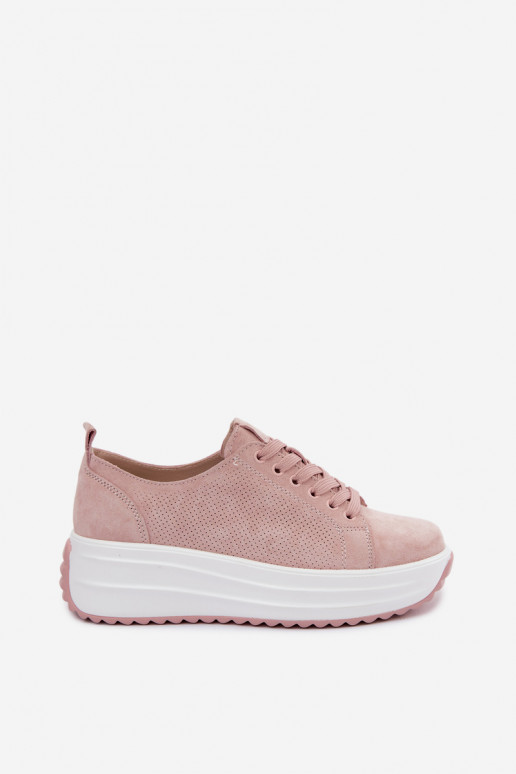 Leather Suede Women's Platform Sneakers Pink Inaya