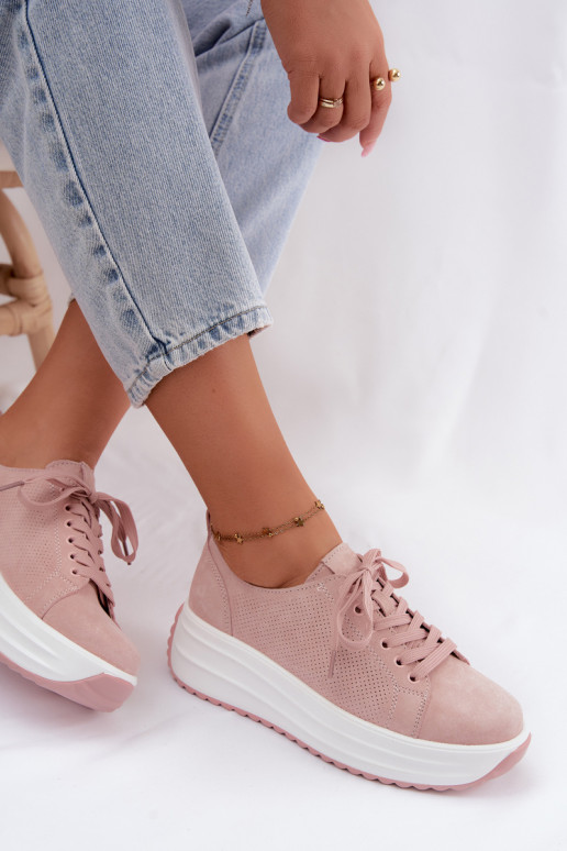 Różowe damskie sneakersy z sztucznego zamszu z platformą Inaya