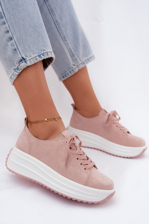 Leather Suede Women's Platform Sneakers Pink Inaya