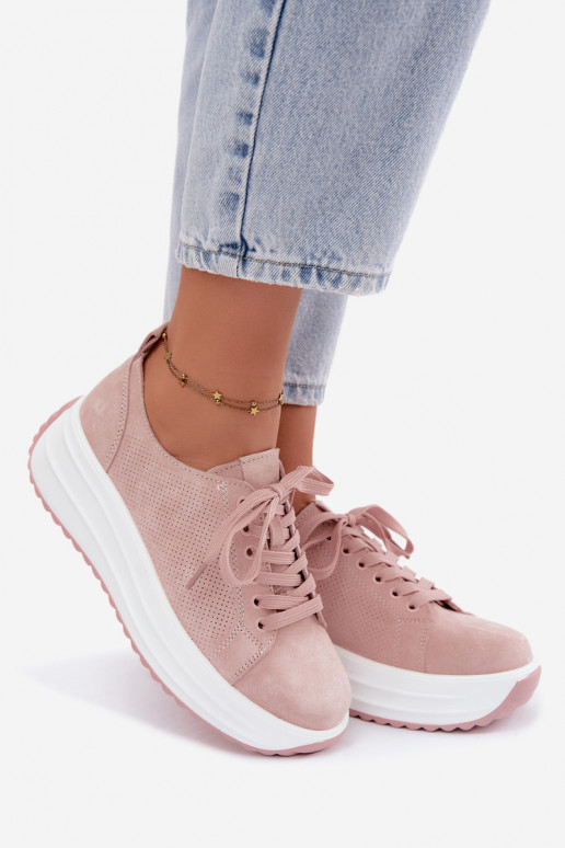 Leather Suede Women's Platform Sneakers Pink Inaya