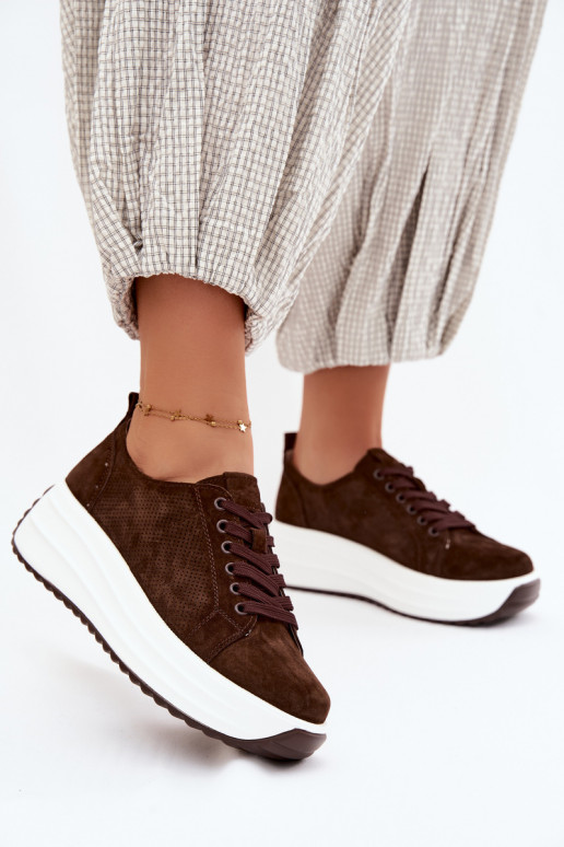 Leather Suede Women's Sneakers On Platform Chocolate Inaya