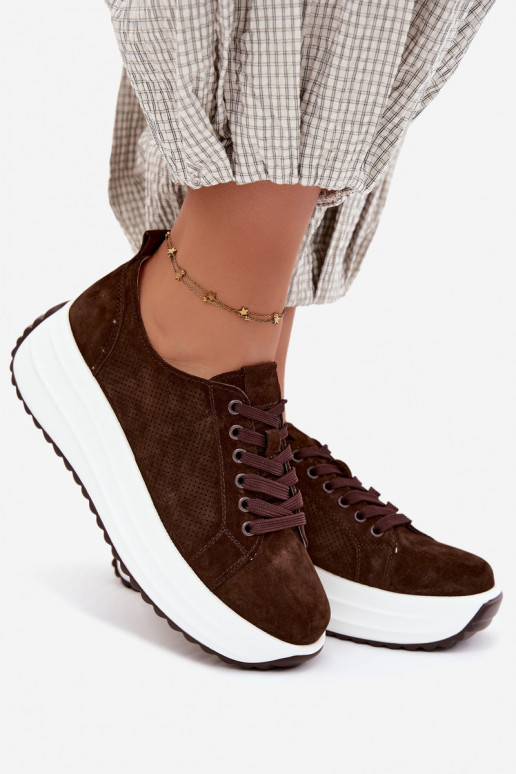 Leather Suede Women's Sneakers On Platform Chocolate Inaya