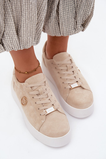 Beżowe damskie sneakersy z sztucznego zamszu z platformą Dainty