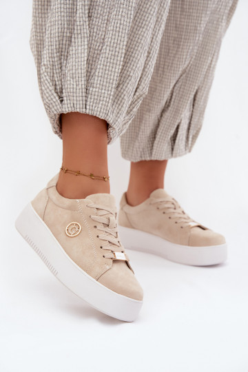 Beżowe damskie sneakersy z sztucznego zamszu z platformą Dainty 2
