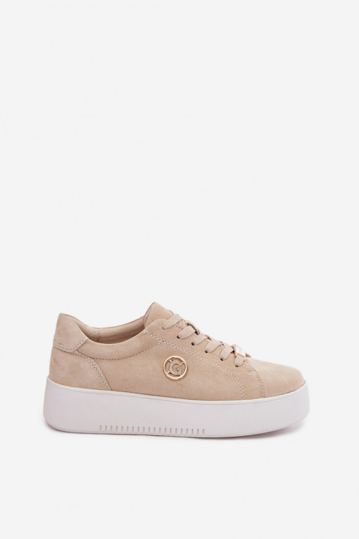 Sand-colored women's sneakers made of faux suede with platform Dainty