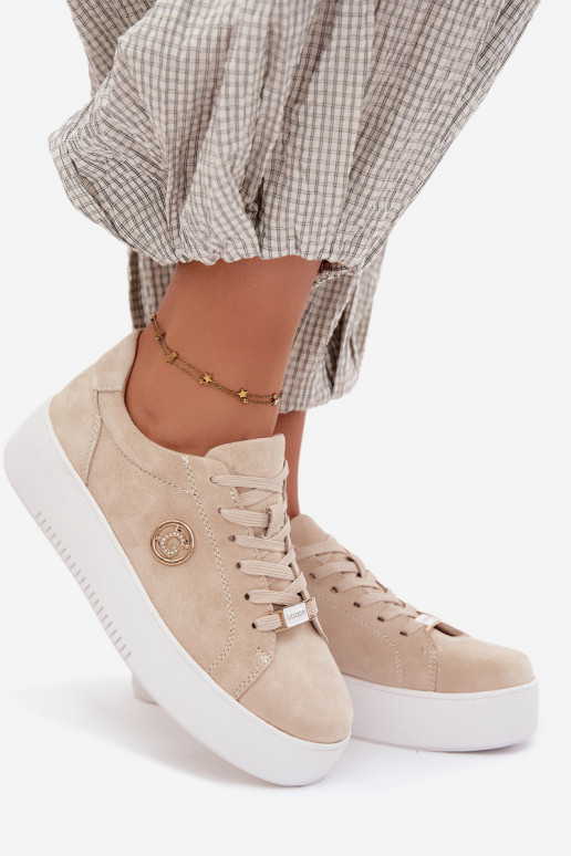 Sand-colored women's sneakers made of faux suede with platform Dainty