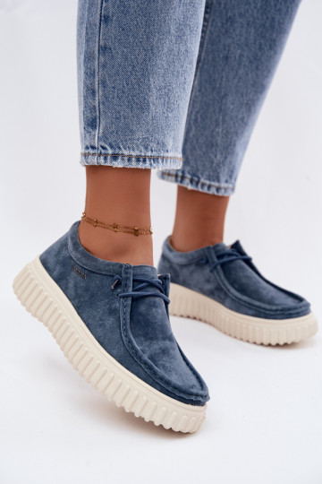 Blue women's shoes made of faux suede with platform Jamila