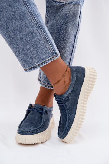 Blue women's shoes made of faux suede with platform Jamila 2