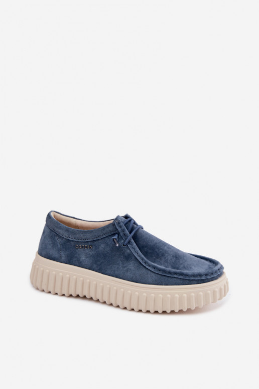 Blue women's shoes made of faux suede with platform Jamila