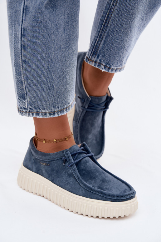 Niebieskie damskie buty z sztucznego zamszu z platformą Jamila