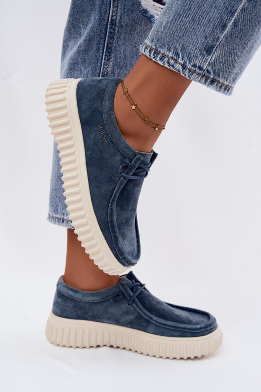 Blue women's shoes made of faux suede with platform Jamila