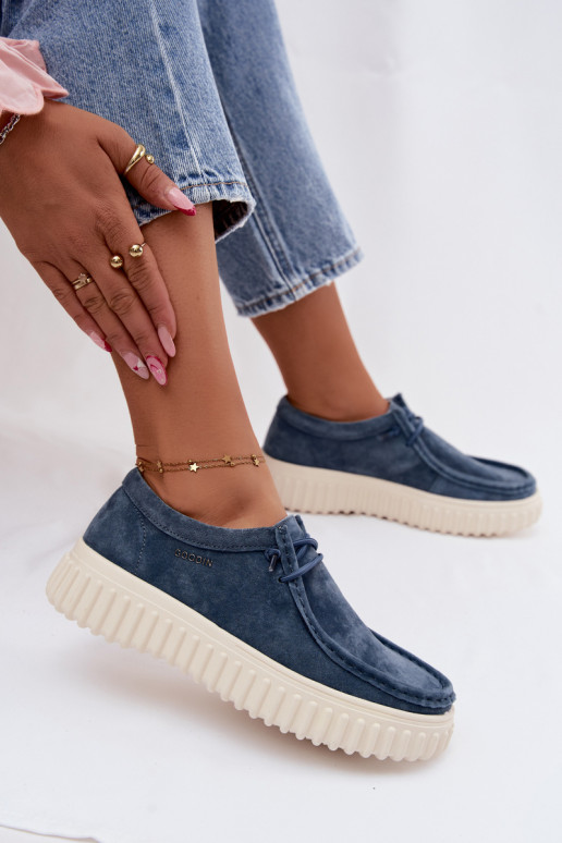 Niebieskie damskie buty z sztucznego zamszu z platformą Jamila