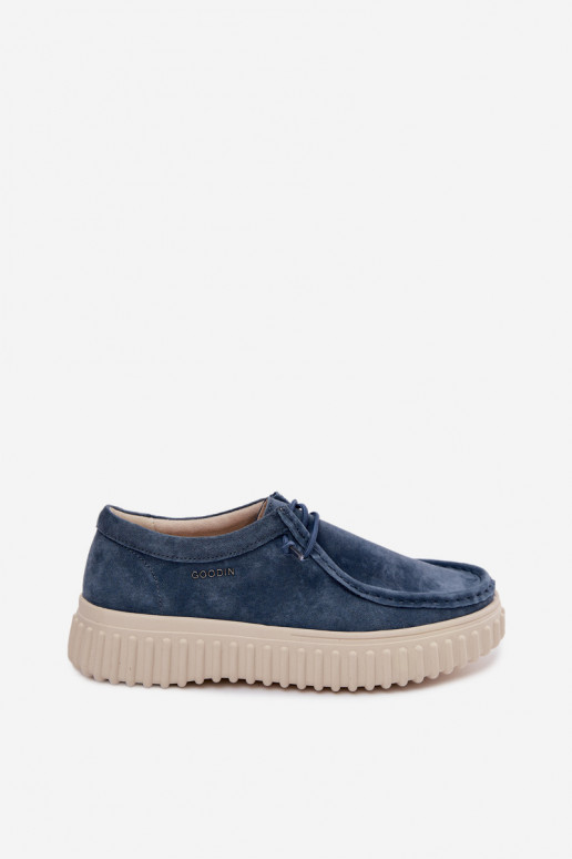 Blue women's shoes made of faux suede with platform Jamila