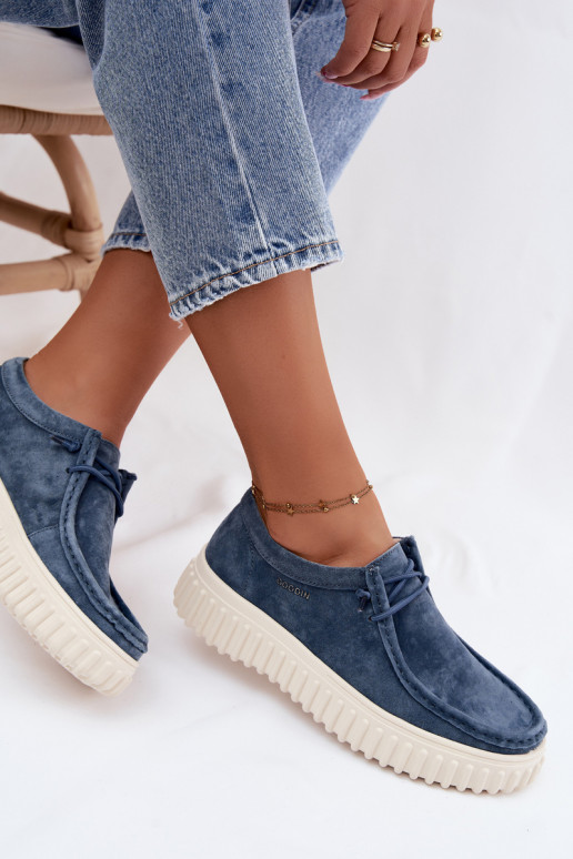 Niebieskie damskie buty z sztucznego zamszu z platformą Jamila