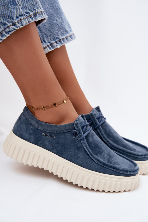 Niebieskie damskie buty z sztucznego zamszu z platformą Jamila