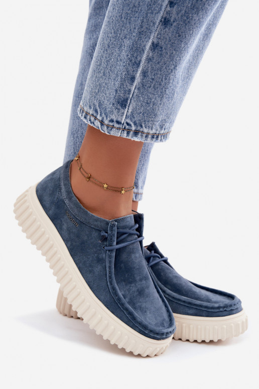 Blue women's shoes made of faux suede with platform Jamila