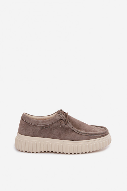 Clay-colored women's shoes made of faux suede with platform Jamila