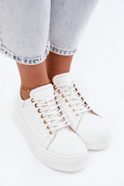 Leather Women's Sneakers With Platform Zazoo N408S7 White