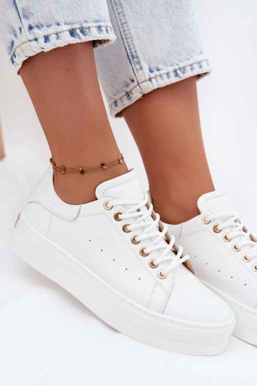 Leather Women's Sneakers With Platform Zazoo N408S7 White