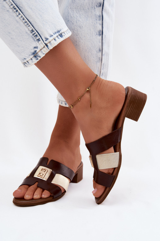 Leather Women's Heeled Sandals Zazoo 40517 Chocolate