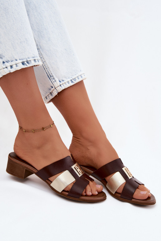 Leather Women's Heeled Sandals Zazoo 40517 Chocolate