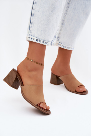 Leather Suede Women's Heeled Sandals Zazoo 40519 Dark Beige 2