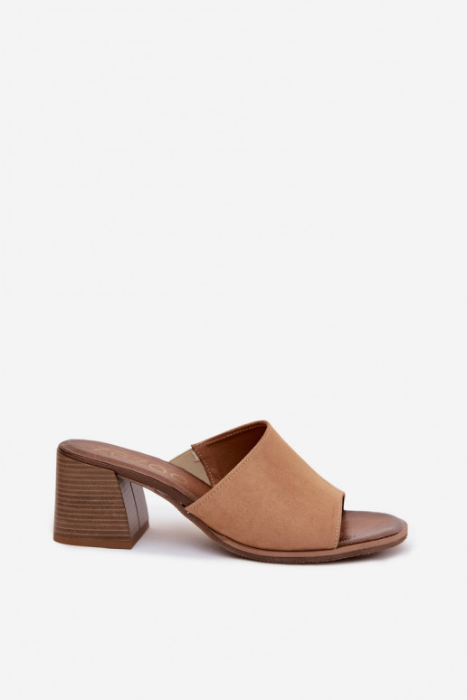 Leather Suede Women's Heeled Sandals Zazoo 40519 Dark Beige