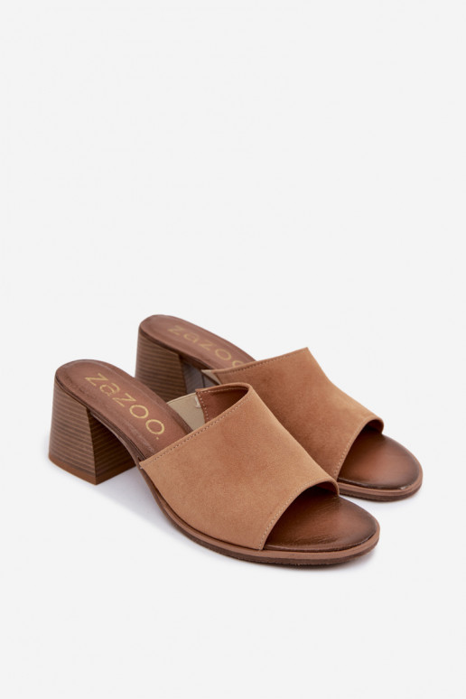 Beige női műsuede magassarkú papucs Zazoo