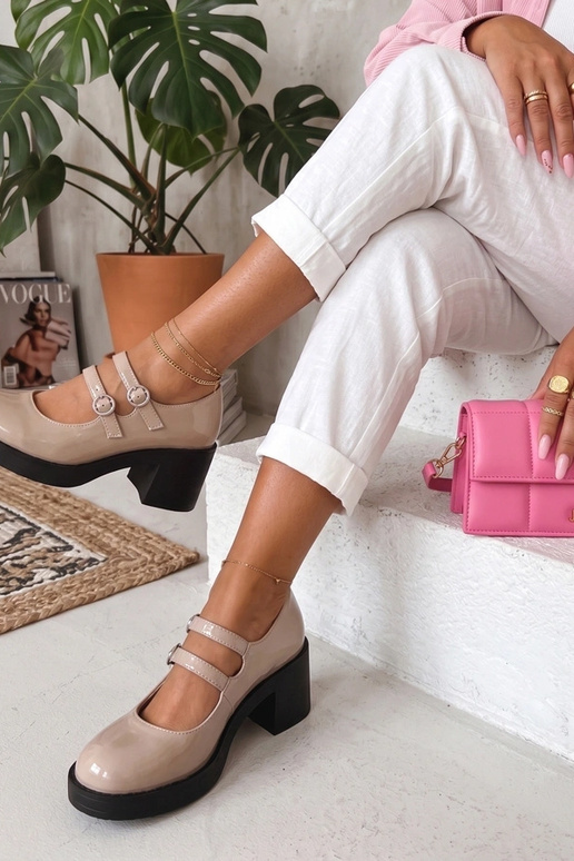 Brown patent leather heeled sandals Mia