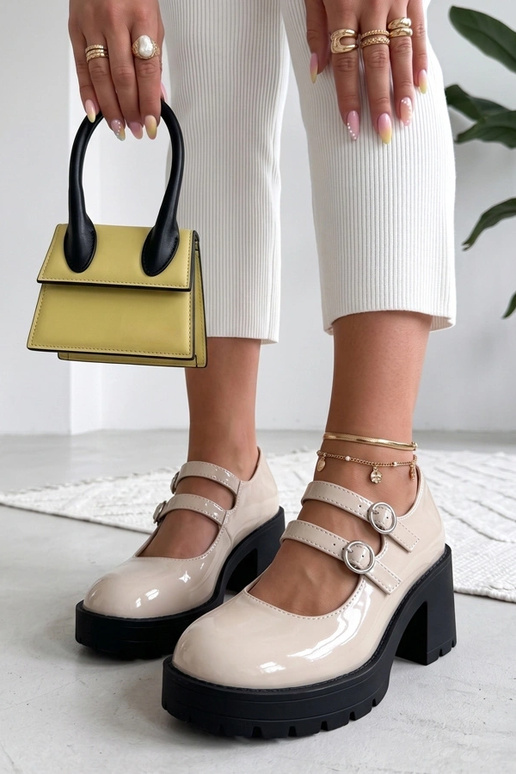 Sand patent leather heeled sandals Mia