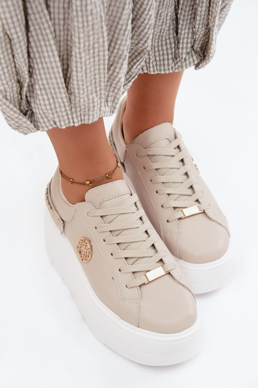 Sneakers z sztucznej skóry dla kobiet na platformie D&A LR61-7095 w kolorze piaskowym