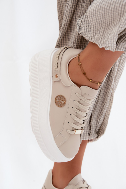 Sneakers z sztucznej skóry dla kobiet na platformie D&A LR61-7095 w kolorze piaskowym
