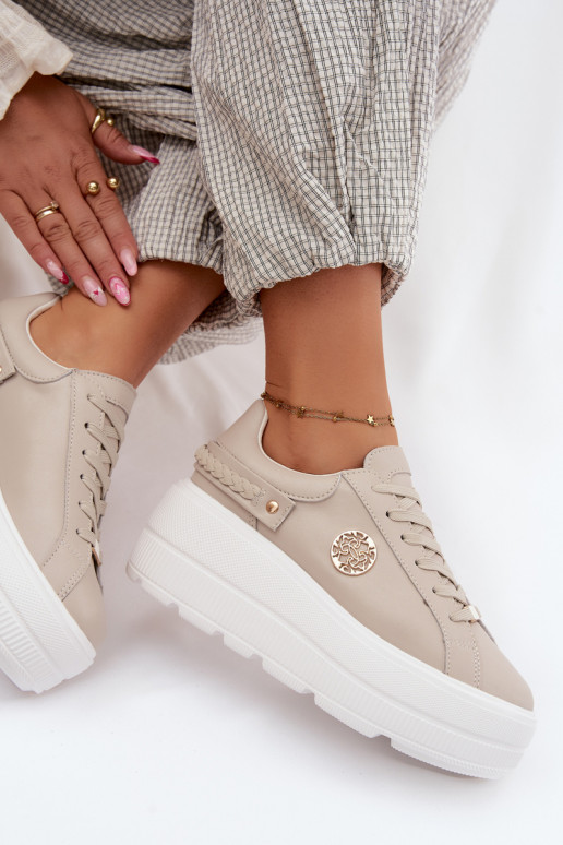 Faux leather platform sneakers for women D&A LR61-7095 in sand color