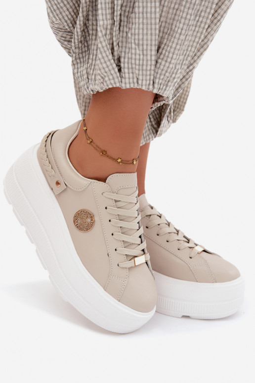 Faux leather platform sneakers for women D&A LR61-7095 in sand color