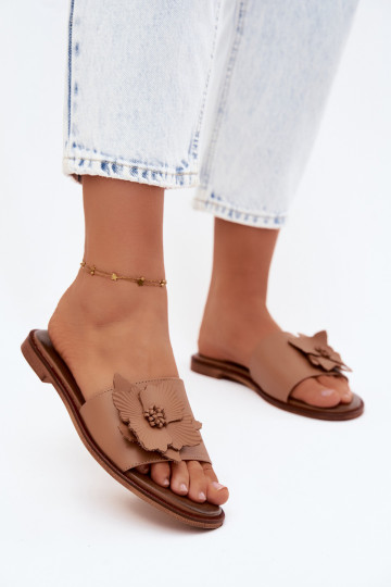 Leather slippers for women with ornaments Zazoo 40477 in cappuccino color 2