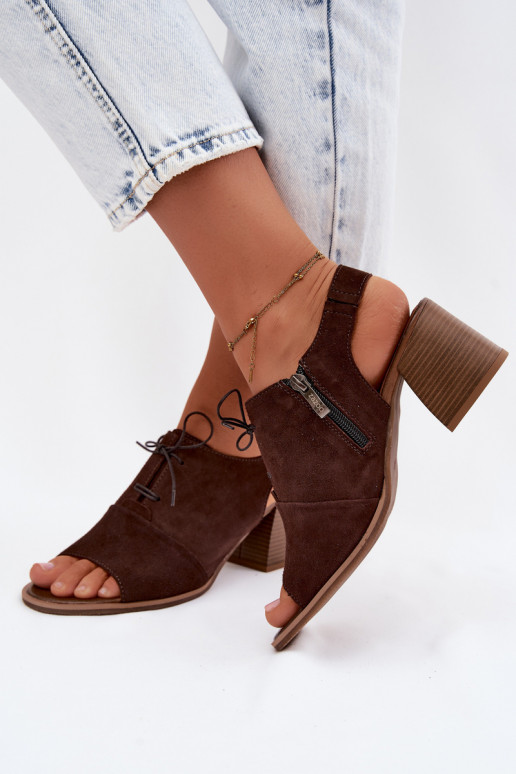 Elegant leather high heels with stylish details Zazoo 40523 in chocolate color