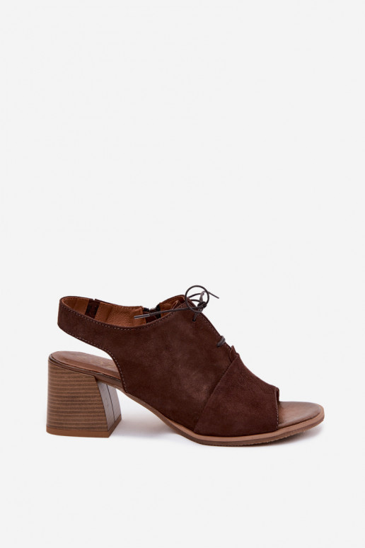 Elegant leather high heels with stylish details Zazoo 40523 in chocolate color