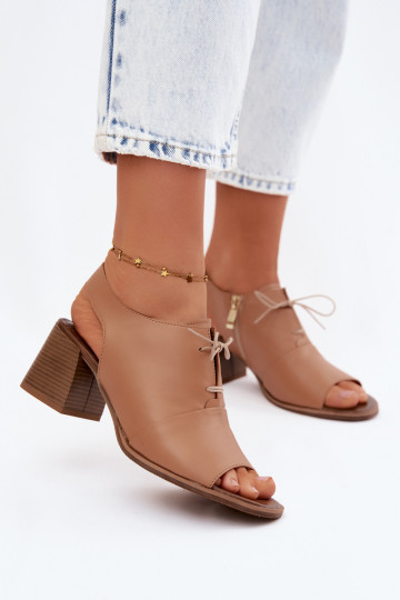 Leather high heel sandals with stylish details Zazoo 40523 in cappuccino color 2